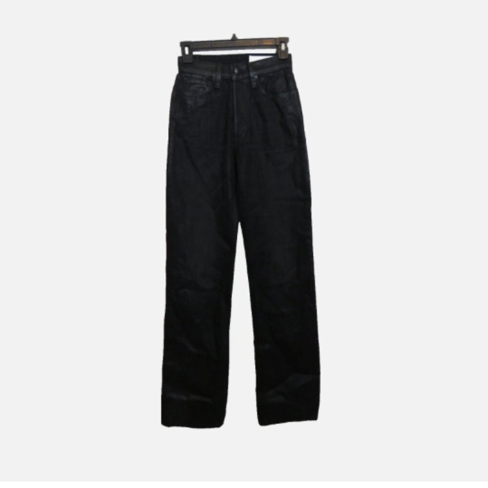 rag & bone size 23 Alex Straight Leg Jeans Black High Rise Coated NEW